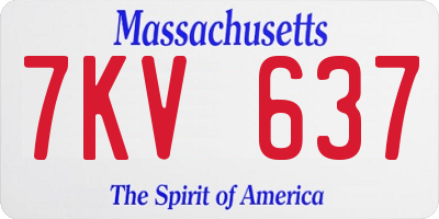 MA license plate 7KV637