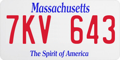 MA license plate 7KV643