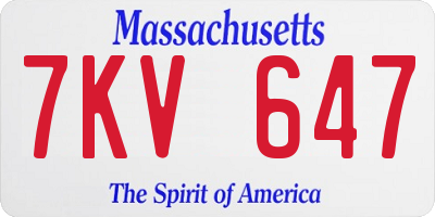 MA license plate 7KV647