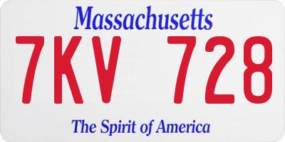 MA license plate 7KV728