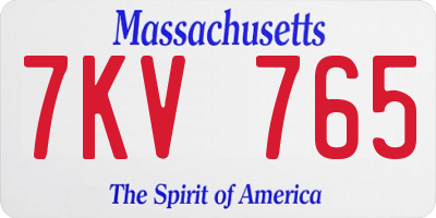 MA license plate 7KV765