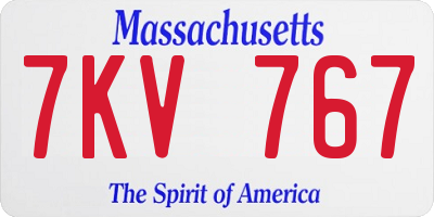 MA license plate 7KV767