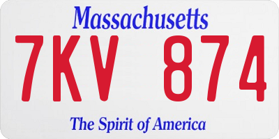 MA license plate 7KV874