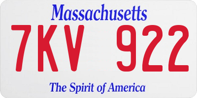 MA license plate 7KV922