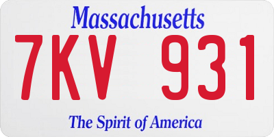 MA license plate 7KV931