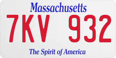MA license plate 7KV932