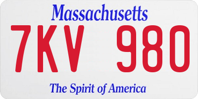 MA license plate 7KV980