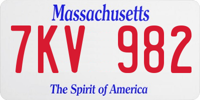 MA license plate 7KV982
