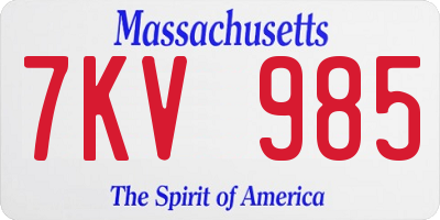MA license plate 7KV985