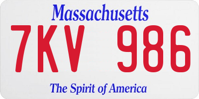 MA license plate 7KV986