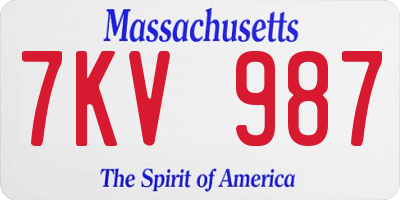 MA license plate 7KV987