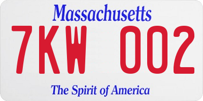 MA license plate 7KW002