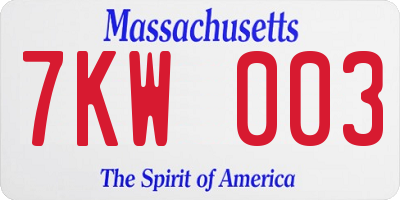 MA license plate 7KW003