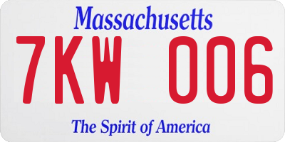 MA license plate 7KW006