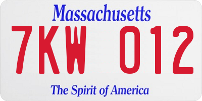 MA license plate 7KW012