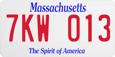 MA license plate 7KW013