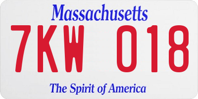 MA license plate 7KW018