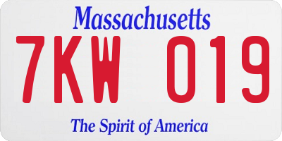 MA license plate 7KW019