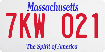 MA license plate 7KW021