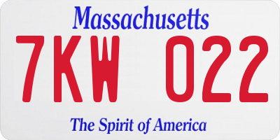 MA license plate 7KW022