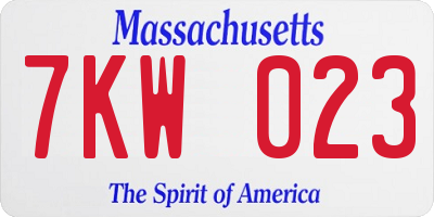 MA license plate 7KW023