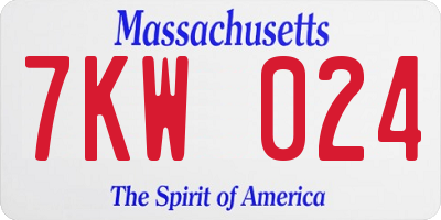 MA license plate 7KW024