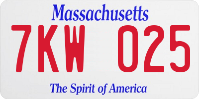 MA license plate 7KW025