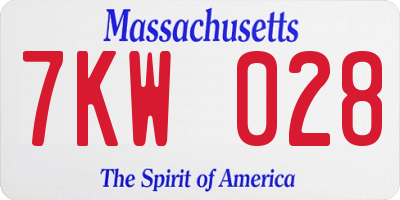 MA license plate 7KW028