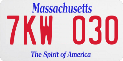 MA license plate 7KW030