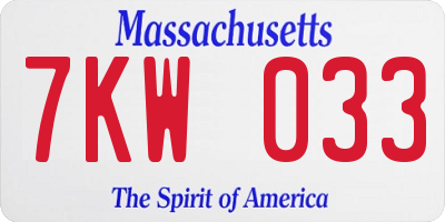 MA license plate 7KW033
