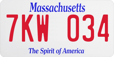MA license plate 7KW034