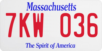 MA license plate 7KW036
