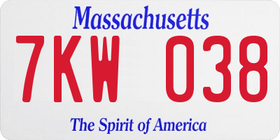 MA license plate 7KW038