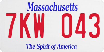 MA license plate 7KW043