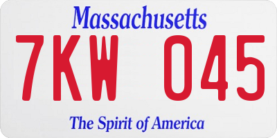 MA license plate 7KW045