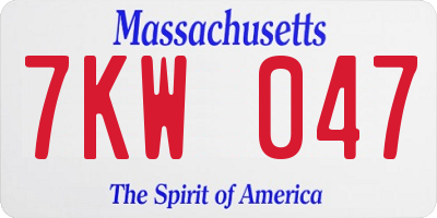 MA license plate 7KW047