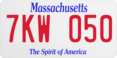 MA license plate 7KW050