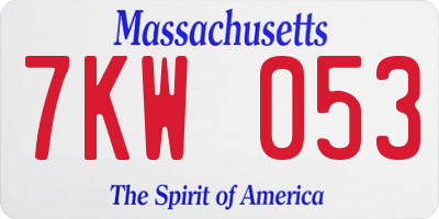 MA license plate 7KW053