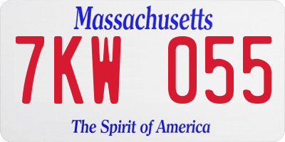 MA license plate 7KW055