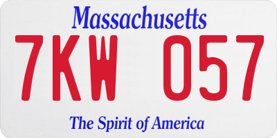 MA license plate 7KW057