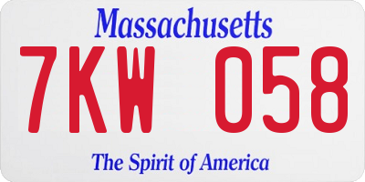 MA license plate 7KW058