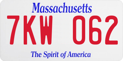 MA license plate 7KW062