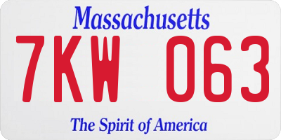 MA license plate 7KW063