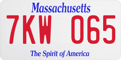 MA license plate 7KW065