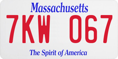 MA license plate 7KW067