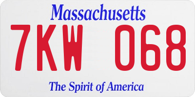 MA license plate 7KW068