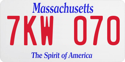 MA license plate 7KW070