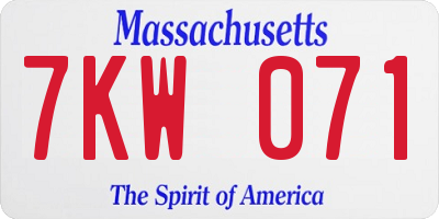 MA license plate 7KW071