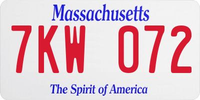 MA license plate 7KW072
