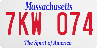 MA license plate 7KW074